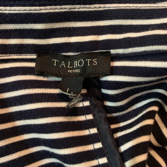 Talbots Blazer Women Size Large Petite Navy White Stripes Cotton Blend Nautical - Picture 3 of 5